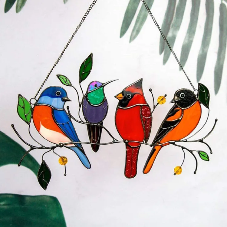 Multicolore Oiseaux sur un fil haute Stained Suncatcher fenêtre Panneau OISEAUX série 