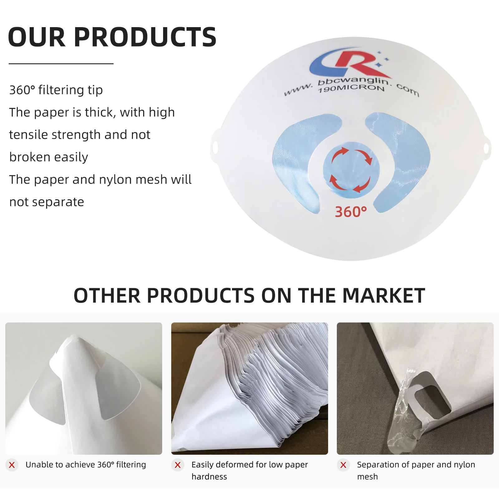 190 125 100 micron Paper paint strainer mesh for filter paint
