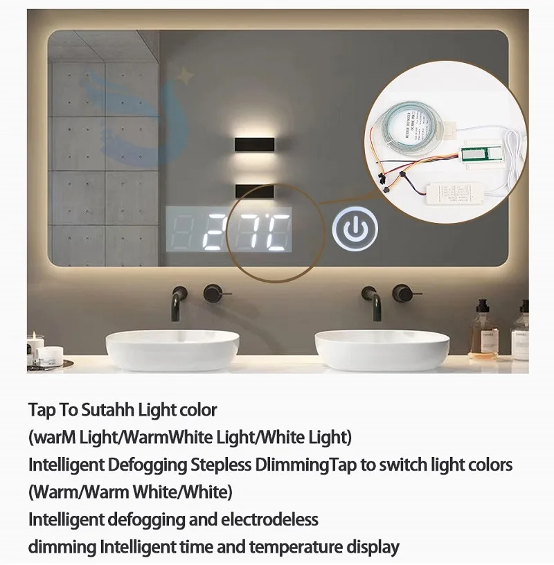 Bathroom Anti Fog Dimmer Switch Single Double Color Led lights Sensor Touch Switch With Time Temperature manufacture