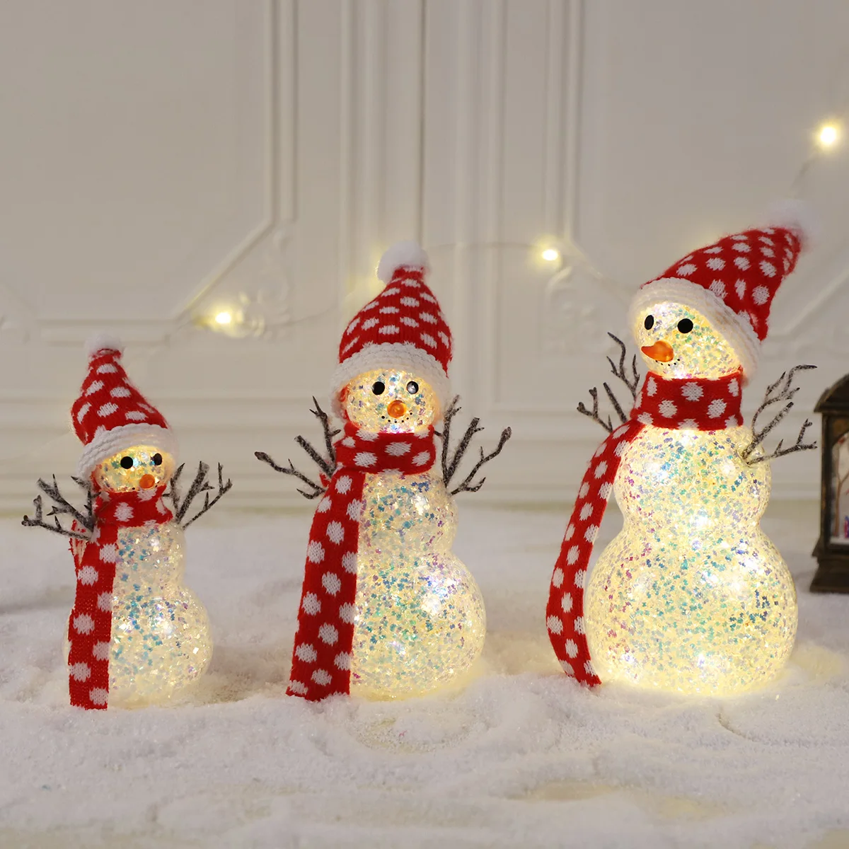 Christmas Figurines Snowman Lighted Decorations Indoor Glowing Snowman Family LED Holiday Light Up Snowman Indoor Festive  Decor