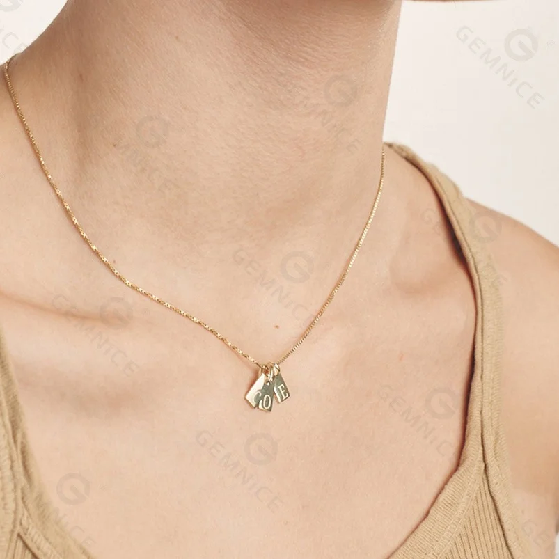 Gemnel Custom Gold Alphabet Font Mini Dogtag 925 Silver Pendant Personalized Inital Letter Chain Necklace