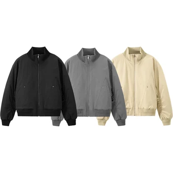 Zewu Unisex Stand - Collar  Bomber Jackets, Black/Gray/Beige, Zip - Up, Casual Streetwear