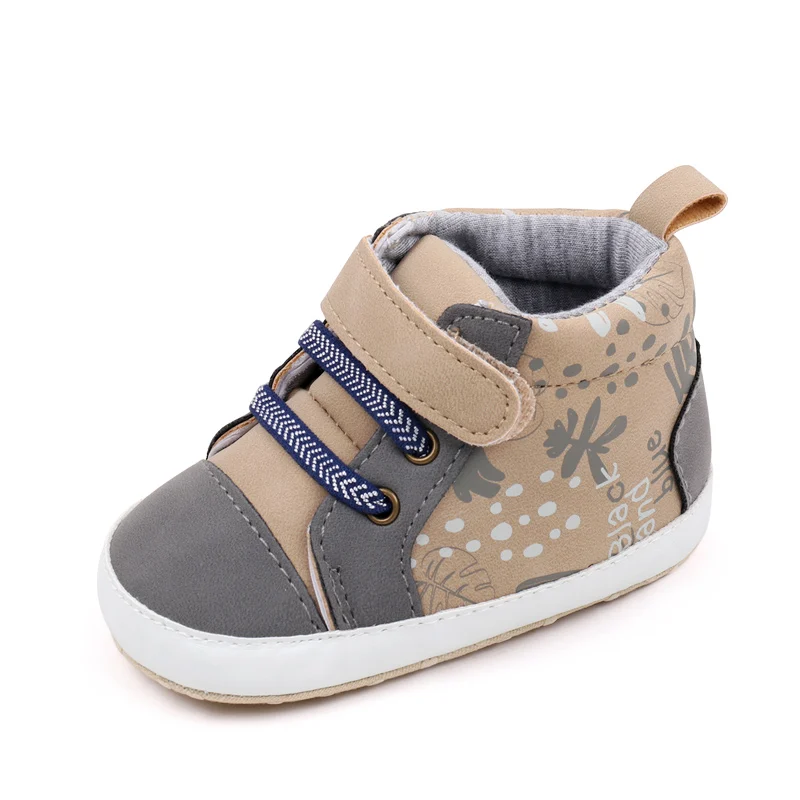 Patchwork Color Printing Decorative Baby Boys High-Top Soft-Sole Shoes for Walking details