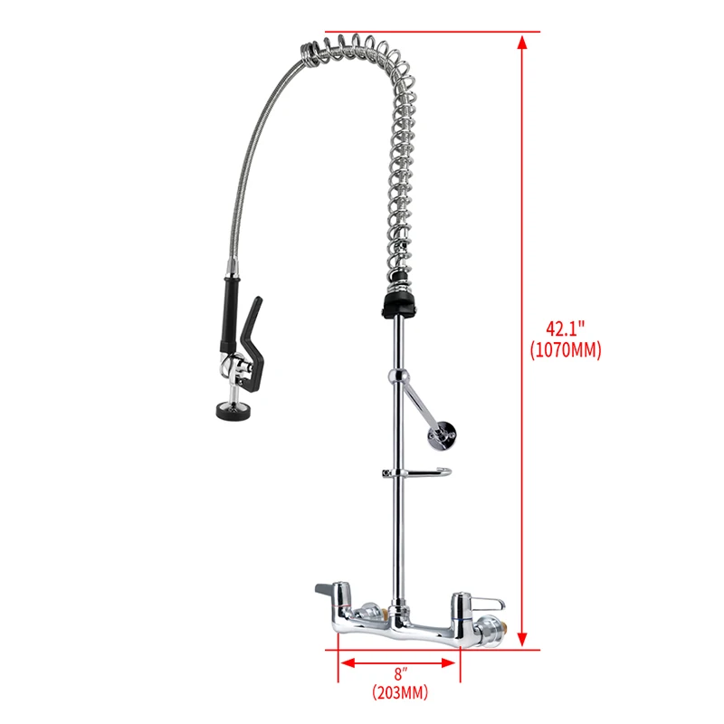 Wall Mounted Commercial Kitchen Faucet Classic Flexible Dual Handle Stainless Steel Chrome EasyInstall Pre-Rinse Brass Valve supplier