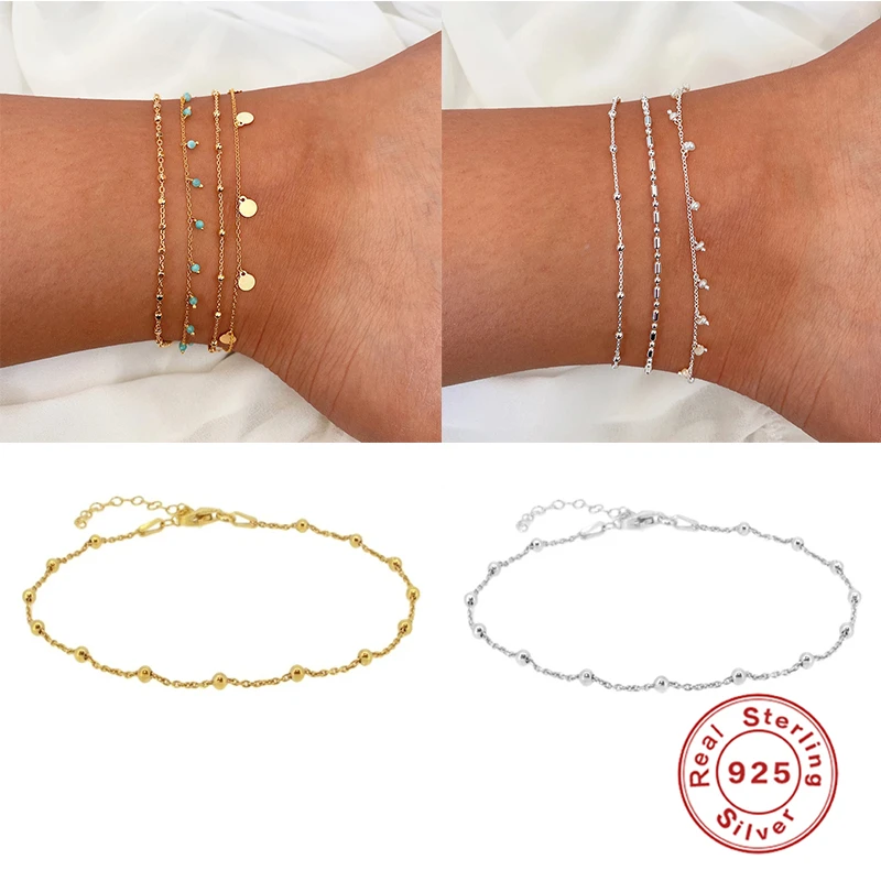 Hot S925 Sterling Silver Simple Small Bead All-match Kids Anklet for Girls  Boys