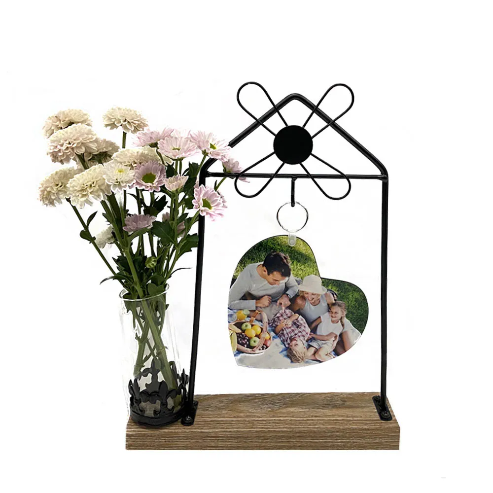 Board Sublimation Blank Photo Frame with Vase for Home Decoration Arrival Metal with Wood New Iron Artwork Black and Gold 20pcs