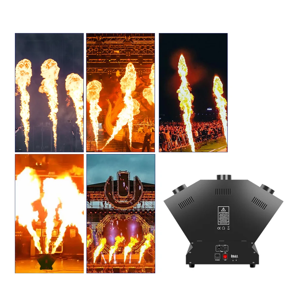 200W Three-Head Stage Flame Machine Electric DJ Band Show Effect Colorful DMX512 Fire Spraythrower