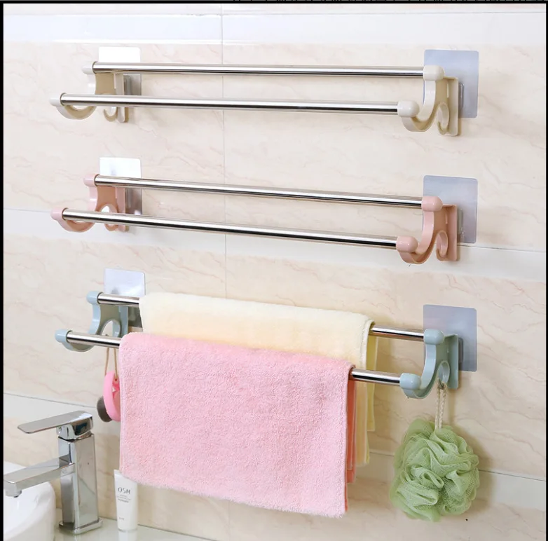 Traceless Double Rod Towel Rack Transparent Strong Double Deck Towel Rack Bathroom Hooks details