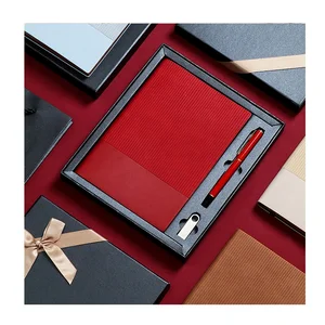 Hot Sale A5 Softcover Custom Vegan Leather Notebooks with Customized Logo Wholesale Gift Set Includes Pen & USB Flash Disk