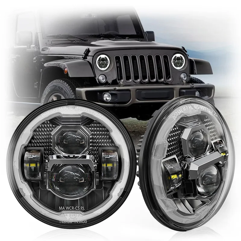 Dot Emark LED Halo Headlights For 2007-2017 Jeep Wrangler JK Sahara Rubicon Accessories Angel Eye