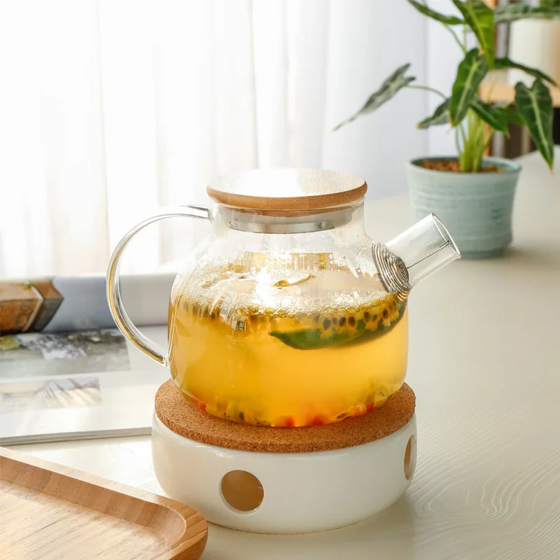 factory  high borosilicate glass tea set glass teapot for tea with bamboo lid