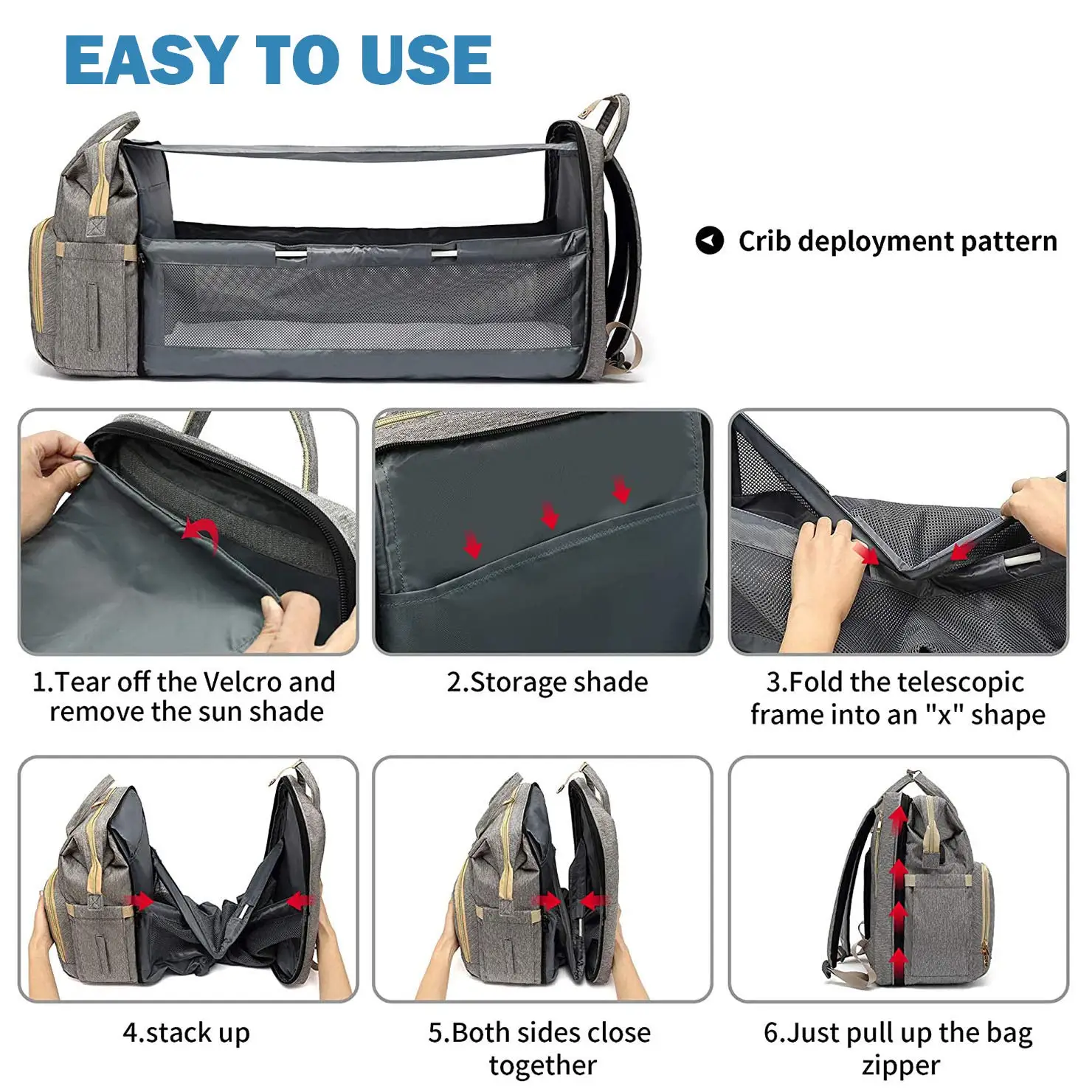 5 in 1 Diaper Bag Backpack with Changing Station Mommy Bag Diaper Bag Changing Station Multi-Function Waterproof