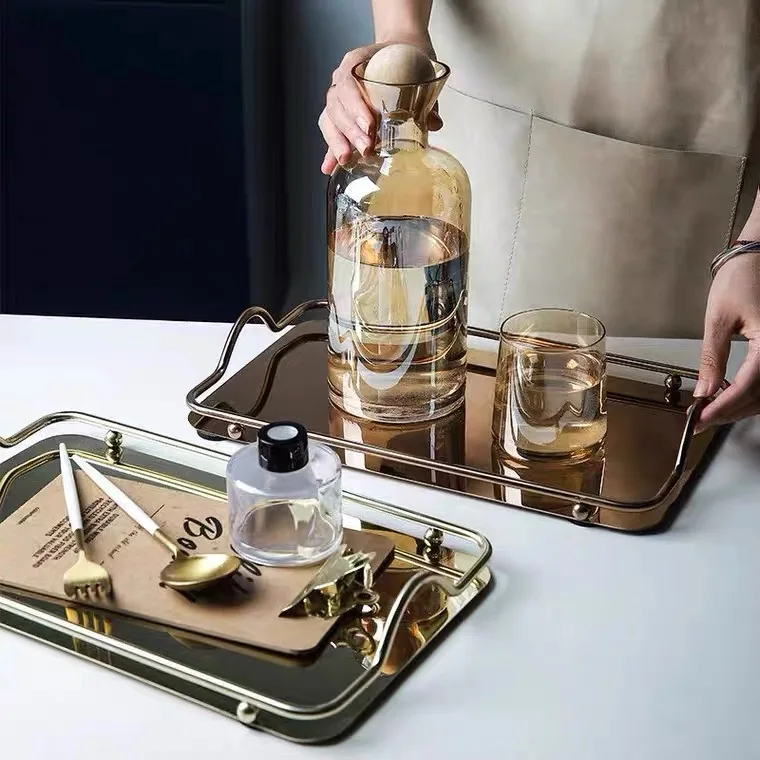 Wholesale Metal Decorative Serving Tray with Handle Stainless Steel Tea & Coffee Serving Tray_3