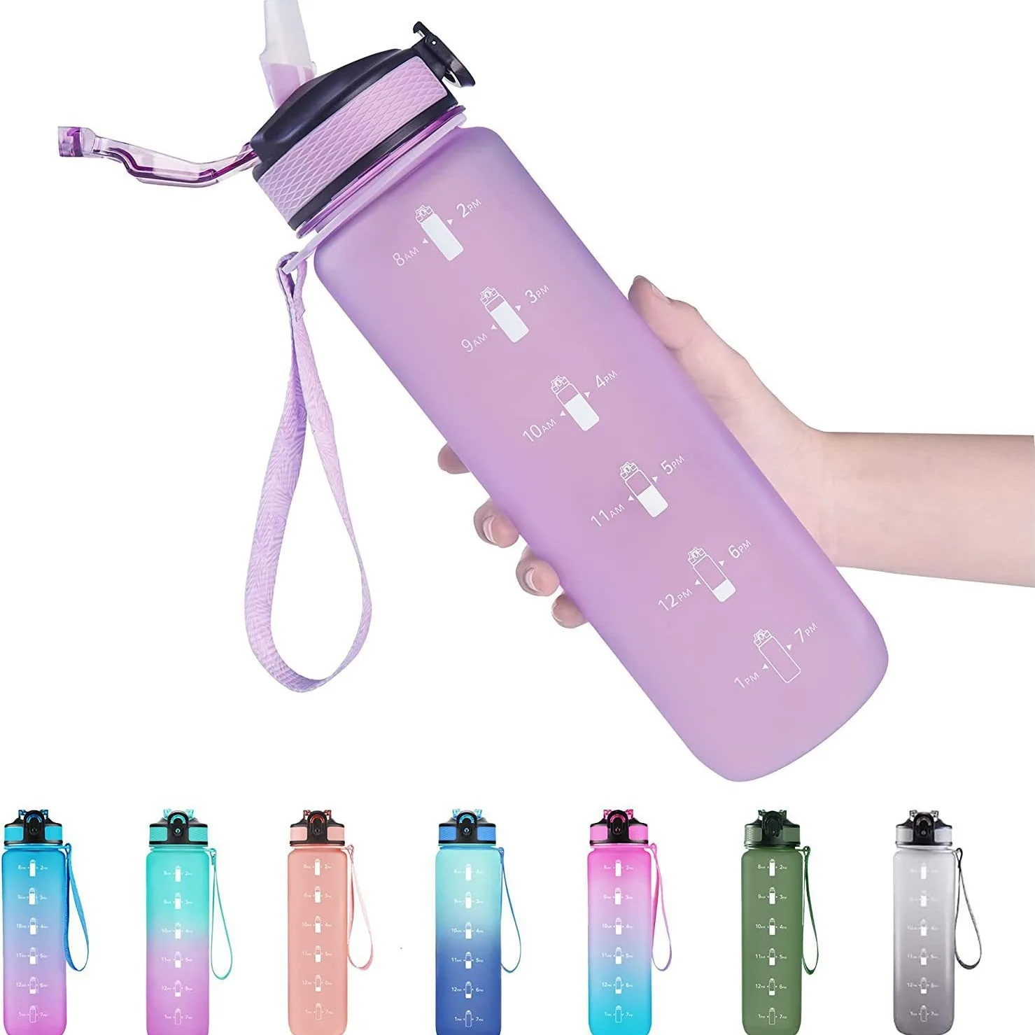 1000ml Plastic Tritan BPA Free Gym Water Bottle with Time Marker
