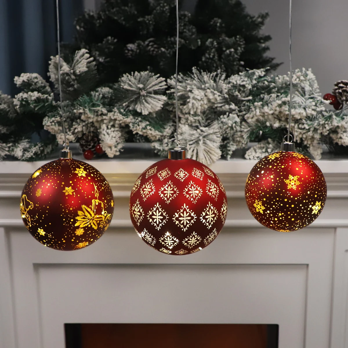 gift glass christmas ornament decor red led christmas glass bauble ball ornaments with snowflake