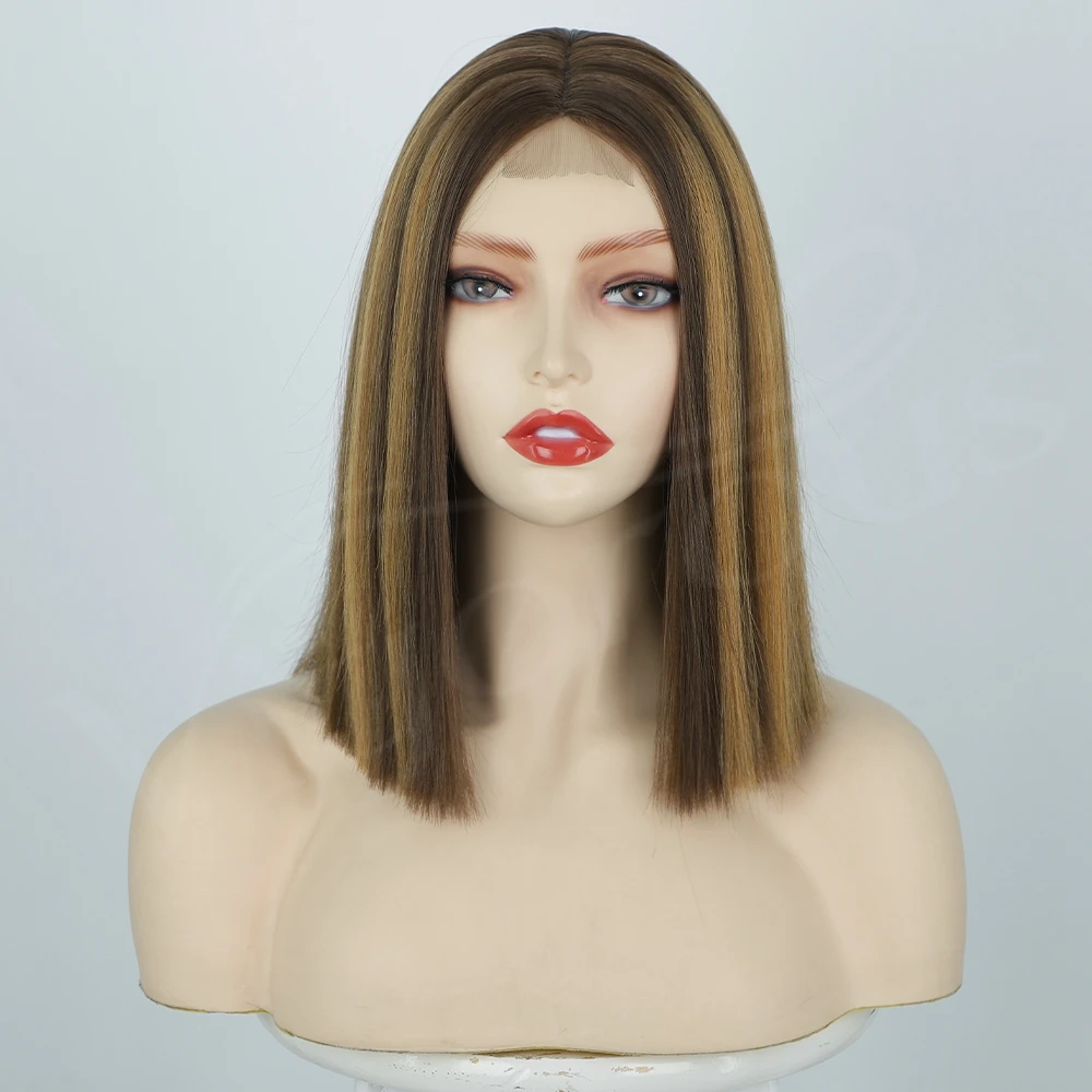 Short Straight Bob Wigs Black Brown Red Natural Synthetic Hair For