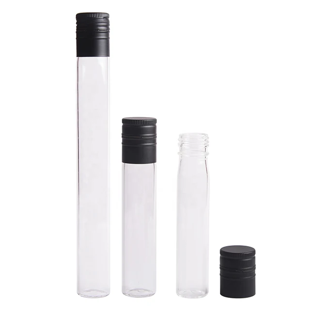 2020  Newest   50ml 100ml Wine Liquor Glass Tube Bottle with Black Top Cap
