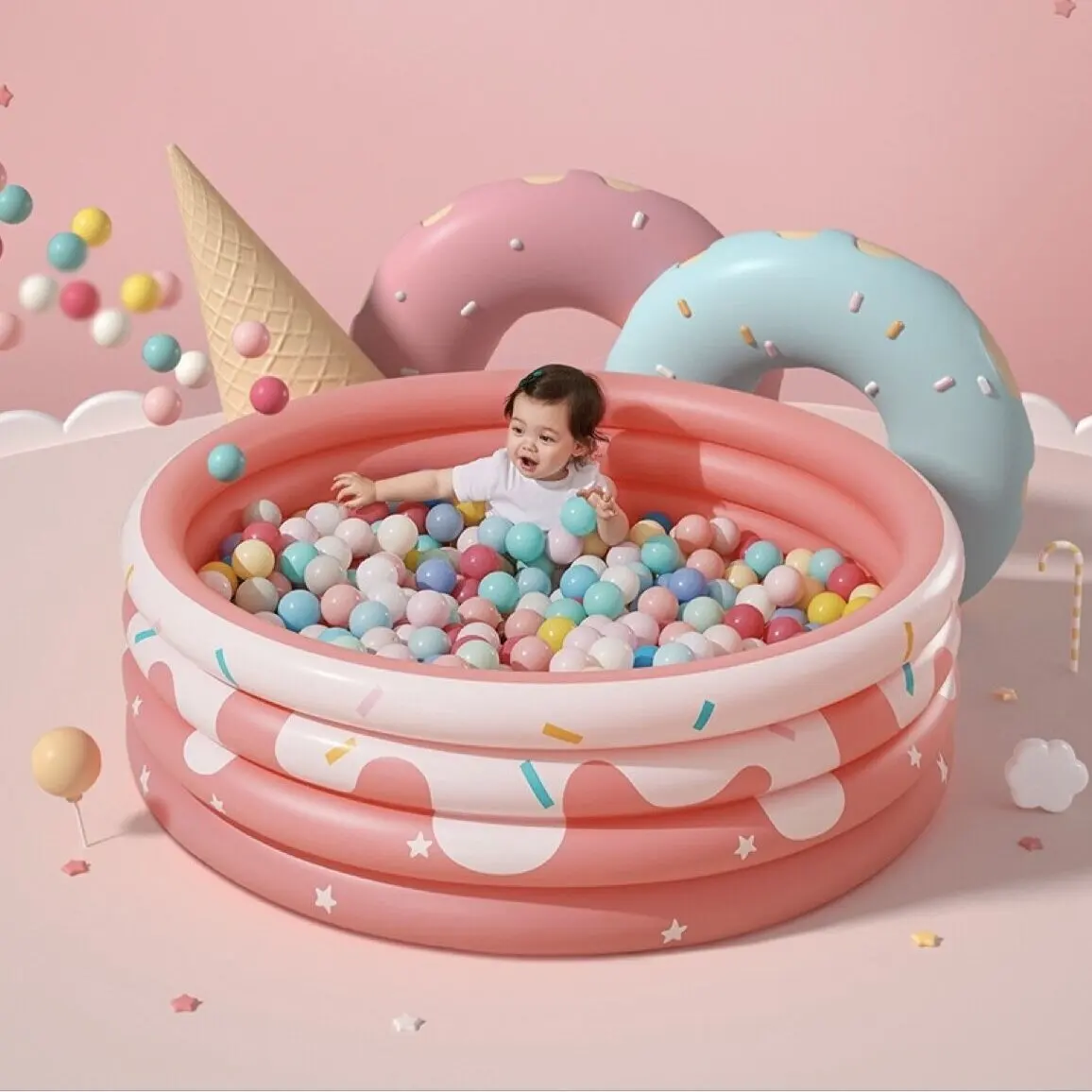 Детский надувной бассейн с 3 кольцами