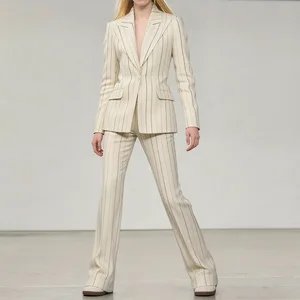 Bettergirl 2026 Fashion New Striped Knitted Women's Suits Long Trousers Office Wear Classic Women's Two-piece Sets
