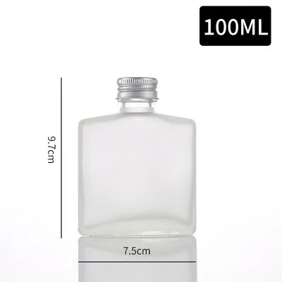 100ml 200ml 250ml Screen Printing Screw Lid clear and Frosted Flat Flask Coffee Glass Bottle for Liquor Wine