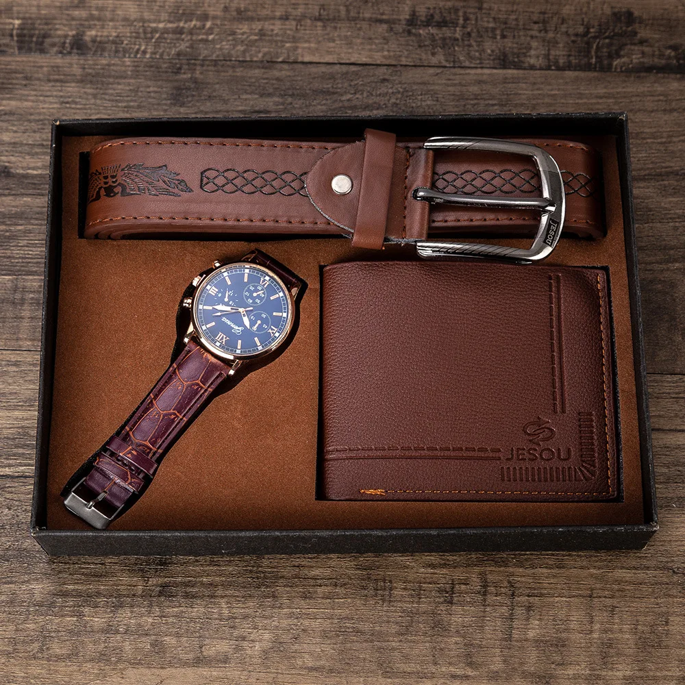 Men's Leather Belt Wallet Set Customized High-end Gift Box Belt