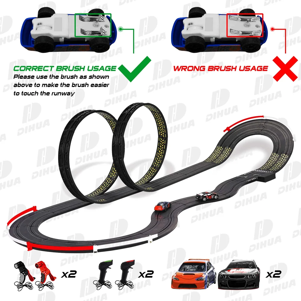 Piste De Course Électrique Double Voie Atlasonix – 4 Voitures Lumineuses, Compteur De Tours, Circuit Long Pour Enfants 5-12 Ans Garçons & Filles