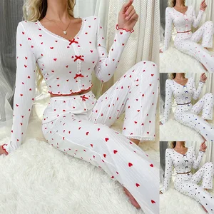 Spring and Autumn New Women's American Pajamas Homewear Set Long-Sleeved Long Pants Leisure Pajama Set