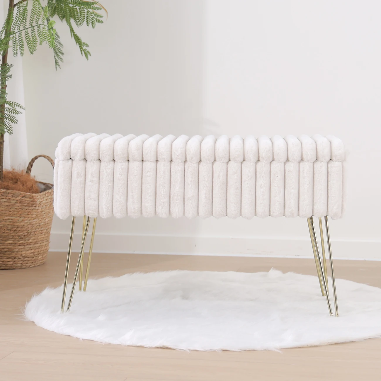 High Quality Modern Faux Fur Flip Top Storage Bench Bed End Stool Foot Rest for Bedroom and Living Room Entryway