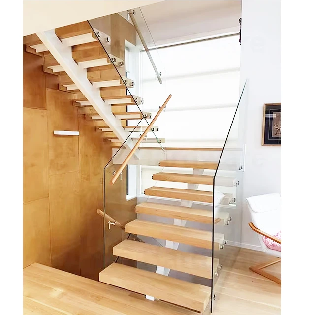 Современная напольная лестница для наружного использования деревянная ступенька со стеклянными перилами вилл