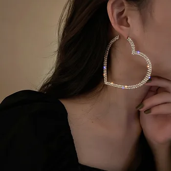 MER30017 S925 silver needle full diamond bling love earrings luxury women gifts chunky rhinestone big bling heart shaped hoops