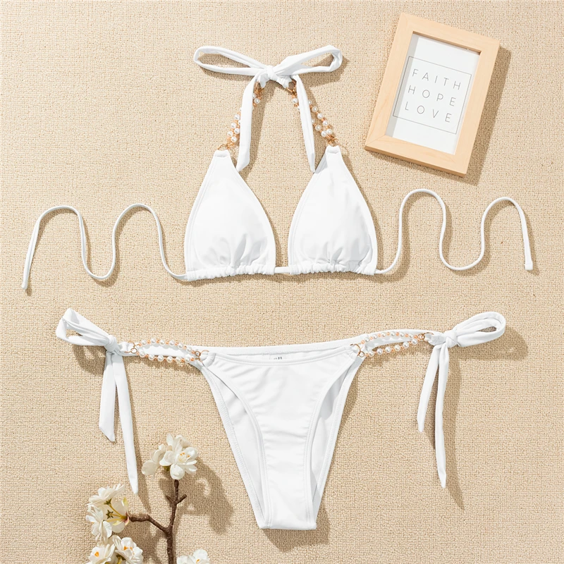 White Sexy Woman Swimwear Micro Bikini Fashion Show Swimsuit