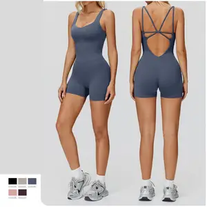 Leotards Casual Custom Logo Brushing Woman Clothes Sporty Basic Cross the Back Sporty Athletic 2026 Jumpsuit Yoga