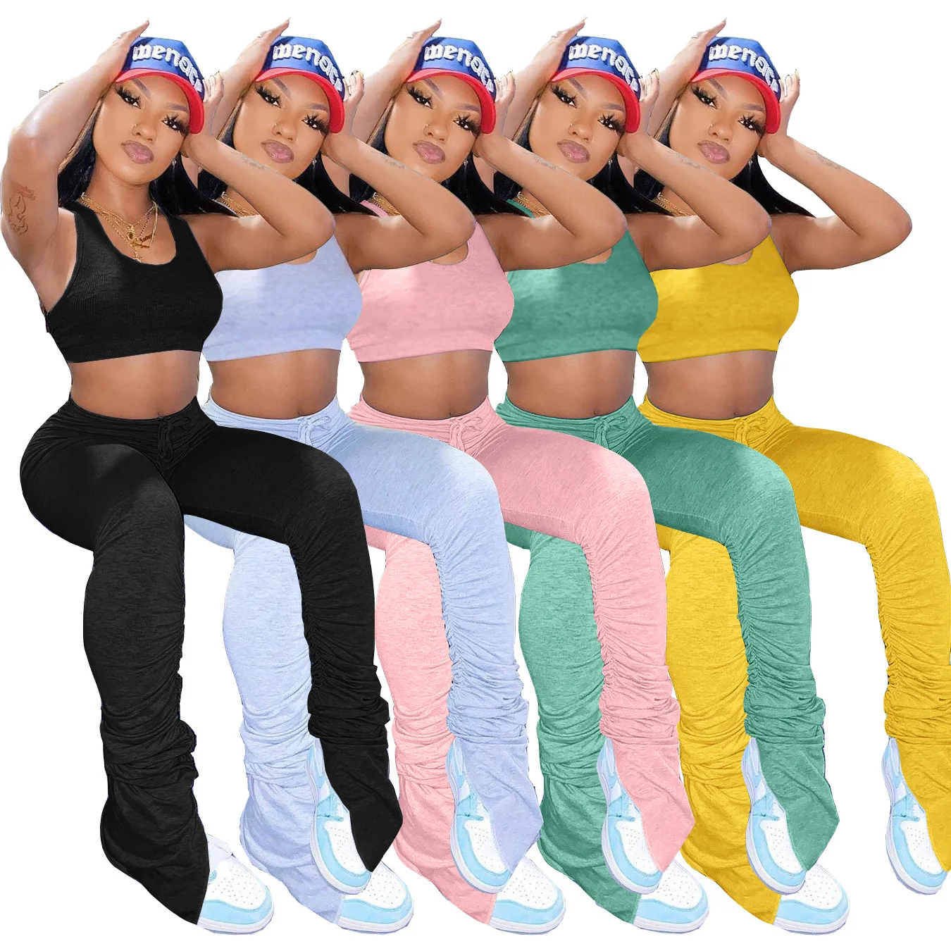 Women Crop Top Stacked Pants 