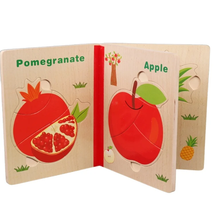 Creative  New Style Cognitive Toy Mini Fruit Wooden Puzzle Educational Book