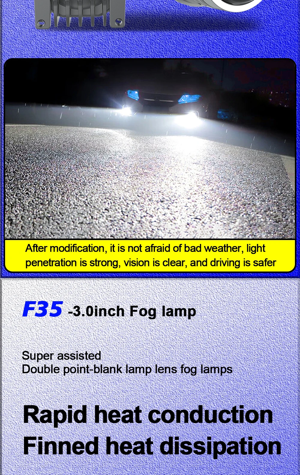 TECH-KING Custom 3.0 Inch Dual Beam Led Fog Lamp 12v 45w 70W 6000K Waterproof Universal Car Laser Fog Light 6000k Color Lens