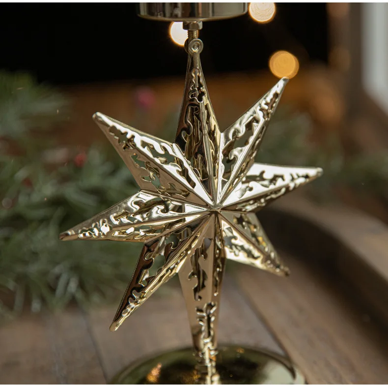 product minimalist christmas home decoration candle holder ornaments metal crafts iron snowflake xmas tree shape christmas candlesticks-24