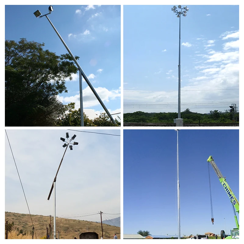 Factory Customization 6m 8m 9m 10m Round Tapered Mid Hinged Galvanized Steel Lamp Pole Outdoor Folding Solar Street Light Pole