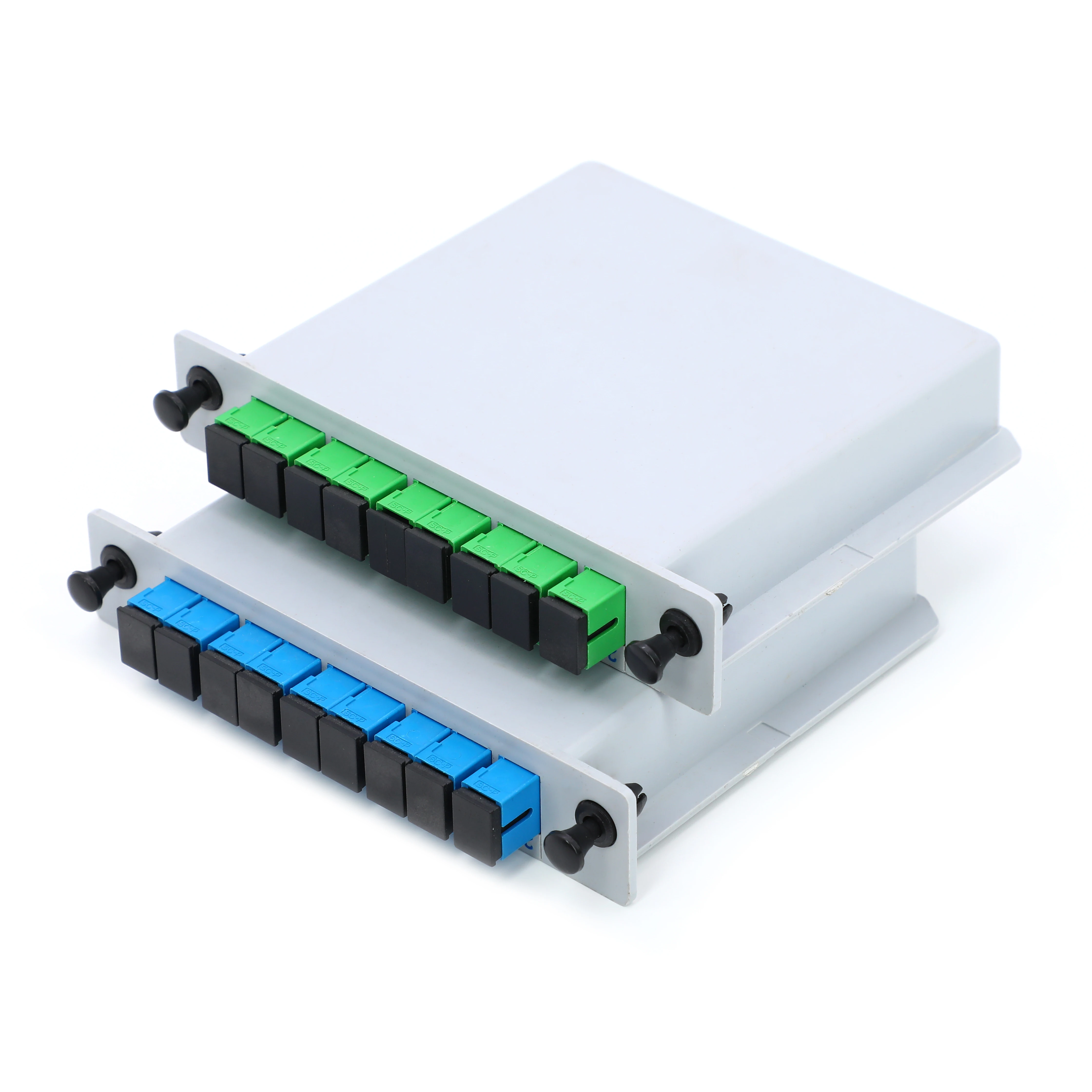 High quality ftth Rack Mount Plc Splitter ABS Box SC UPC Connectors Cassette Type 1X2 1X4 1X8 1X16 Optical PLC Splitter