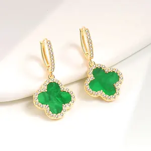 Vintage Earrings Four-leaf Clover Fashion Hoop Earrings Temperament Gold Earrings for Women