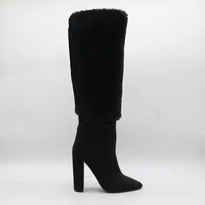 BUSY GIRL HQ1145 Custom Boots Women British Style Chunky Heel Pointed Toe Fur Cotton Boots for Women High-heeled Martin Boots