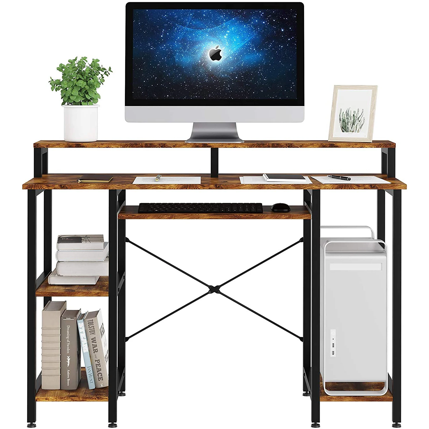 Modern MDF Office Home Computer Desk Storage Shelves Slide Keyboard Tray Table