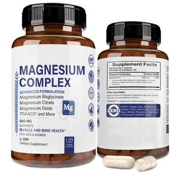 Vegetarian 500mg Magnesium Complex Capsules Supplement for Sleep Leg Cramps Muscle Relaxation-a Mineral Boost