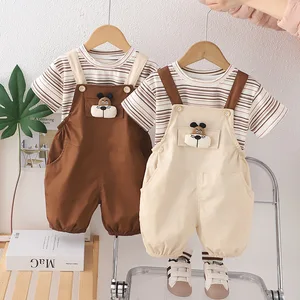 New Boys Casual Thin Striped Two-piece Summer Children's Cartoon Summer Suspenders Short Sleeve Suit