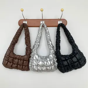 Fashion Creative Design Pleated Plaid Shoulder Bag Women Soft PU Leather Hand Bags Ladies Trendy Handbags