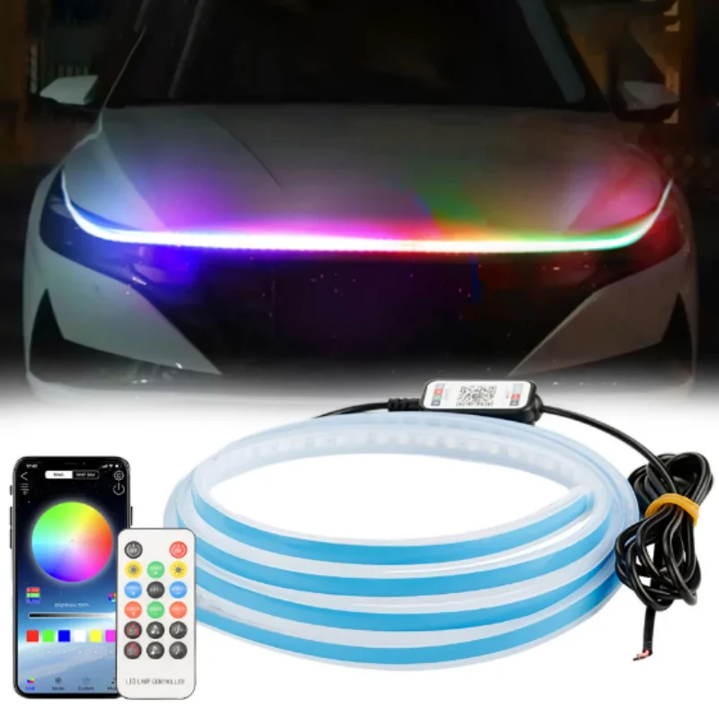 Led Car Hood Lights Strip Flexible Auto Engine Cover Decoration