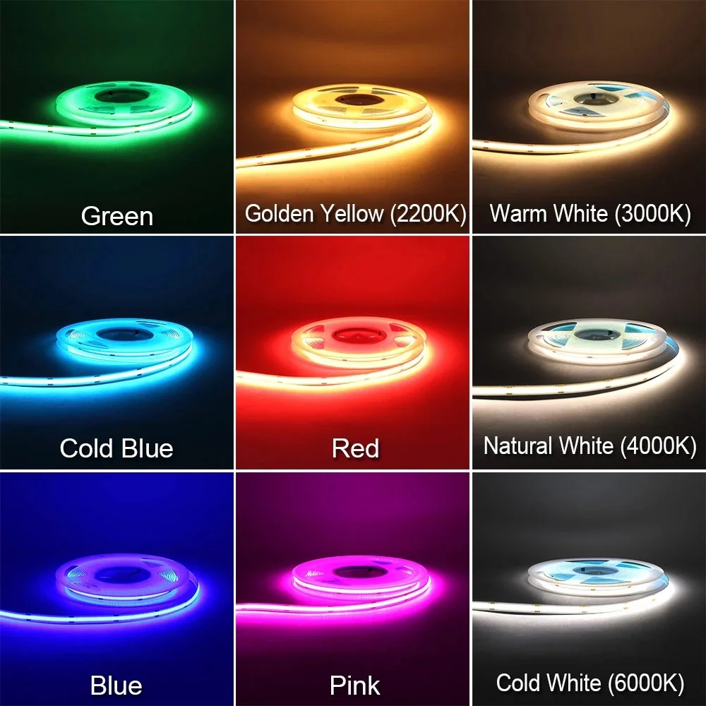 Flexible COB LED Strip Light High Density FOB Light Linear Ribbon 3000K 4000K 6000K Ra90 Dimmable 12V 24V Stril Lights
