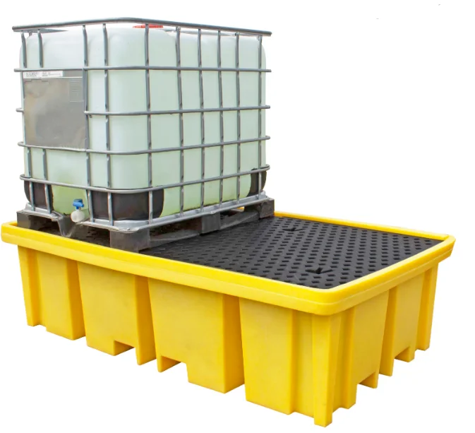 Low profile durable hardwearing robust removable Grid polyethylene double IBC Spill Pallet for 2 x 1000ltr IBCs