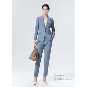 Elegant Women's Business Suit Set Professional Interview Formal Office Blazer Pants with Button Decoration for Work & Interviews