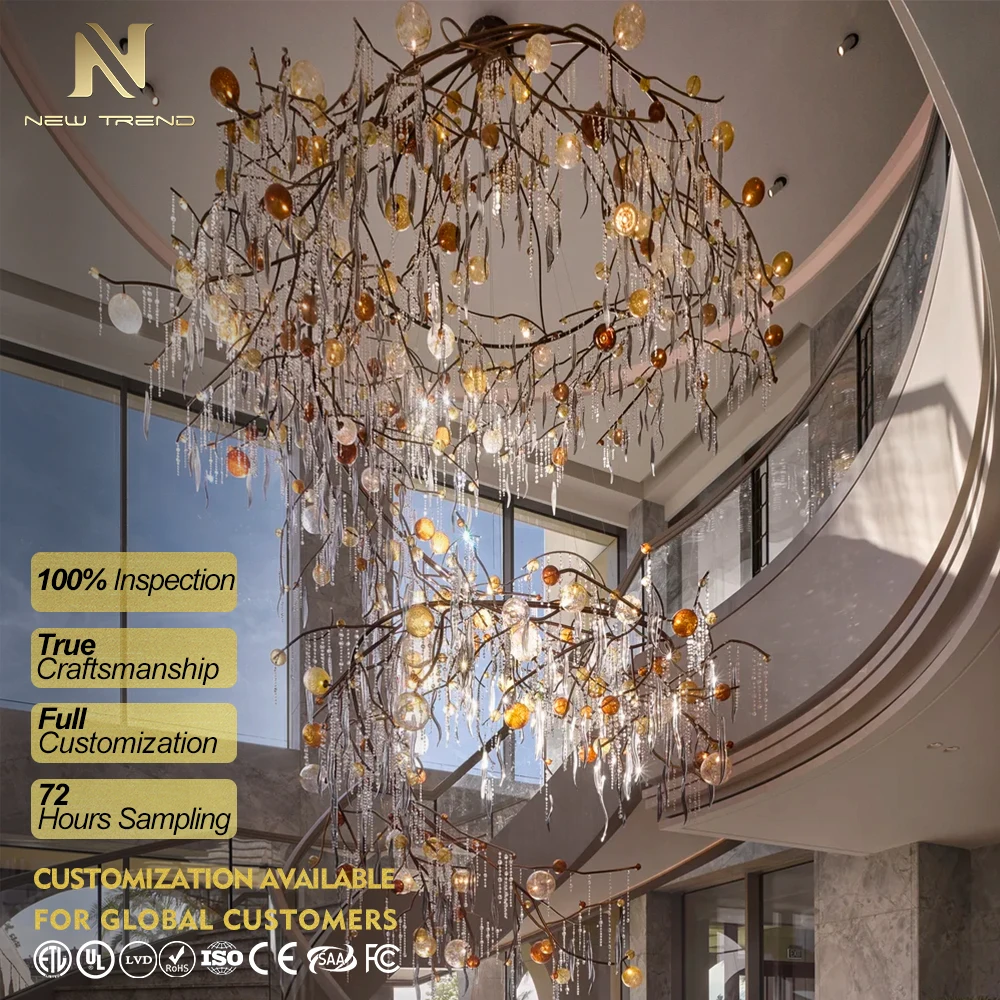 CPL-484 Bespoke K9 Crystal Branch Chandelier – Modern LED Project Lighting for Commercial Hotel & Club