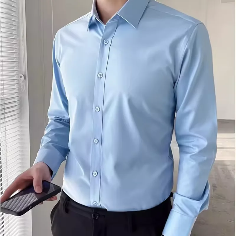 Factory Direct Classic Royal Blue Dress Shirt Men Professional Shirt  Long-Sleeved Square Collar Woven Shirts